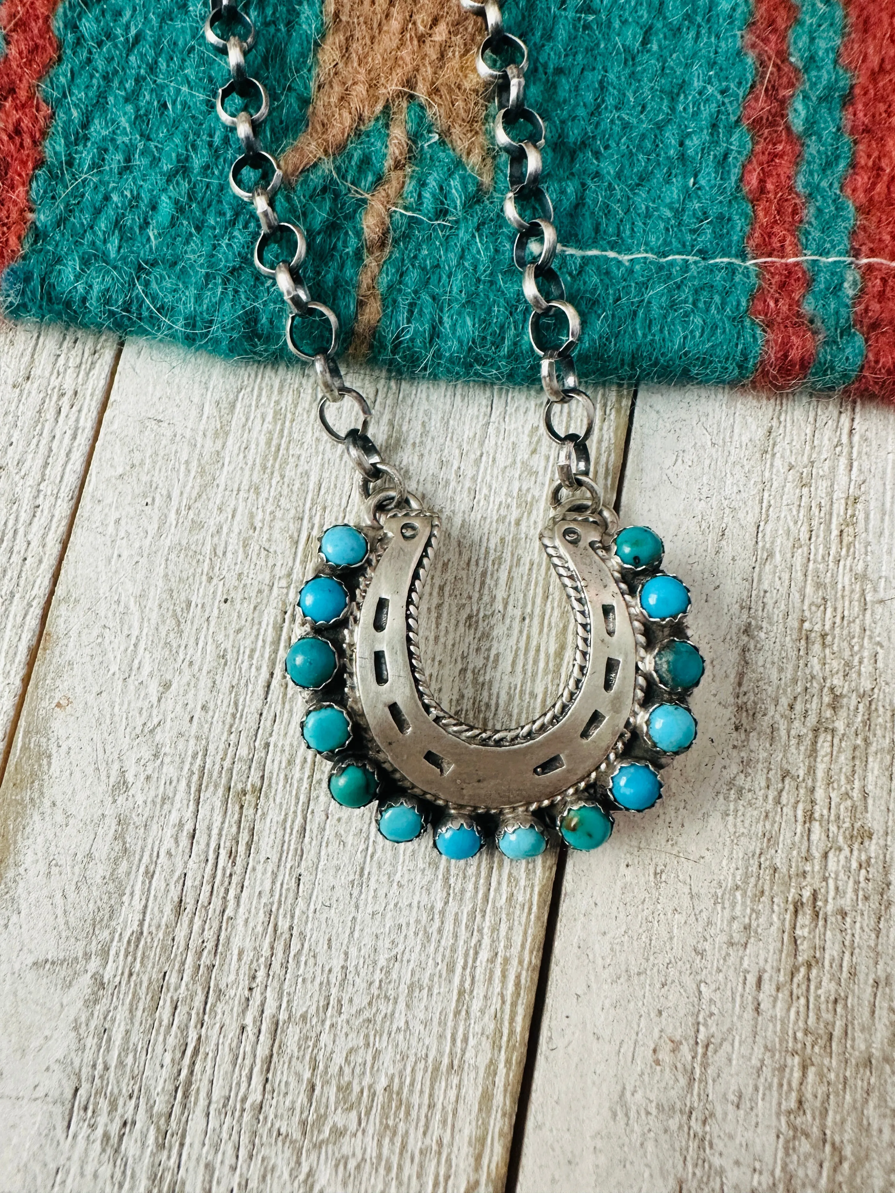 Navajo Turquoise & Sterling Silver Horseshoe Necklace