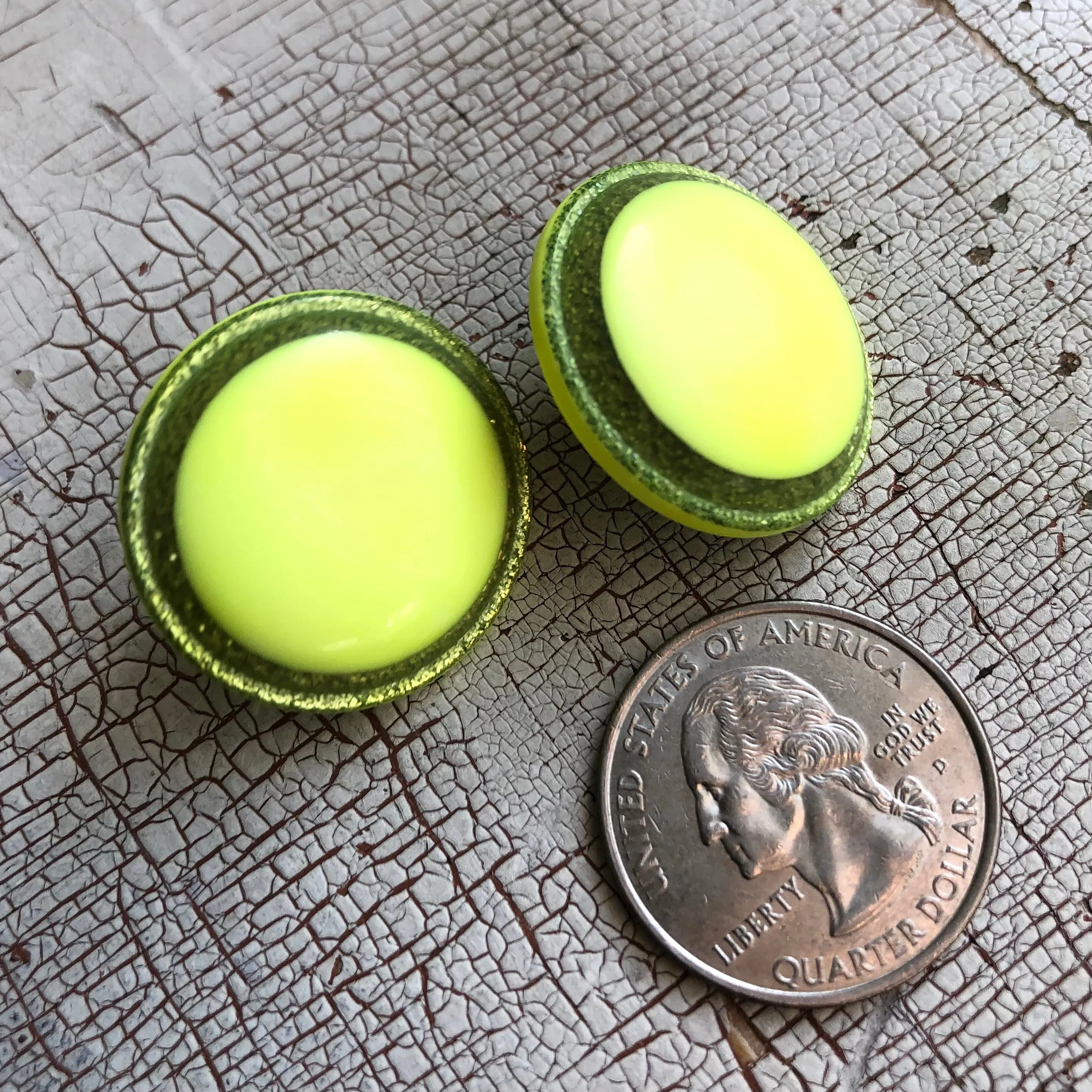 Neon Yellow Sparkle Disc Stud Earrings