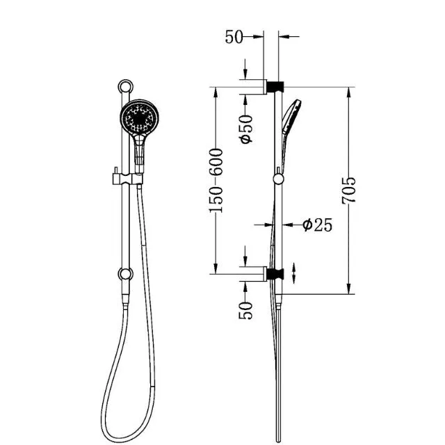 Nero Opal Shower Rail With Air Shower II Graphite