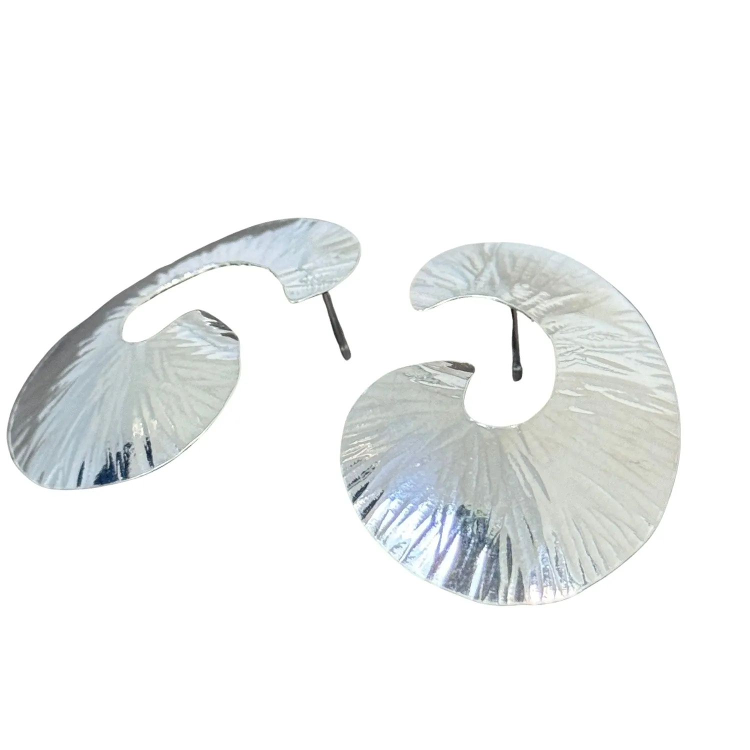 Nisha Hammered Sterling Silver Swirl Earrings, Medium Planished Earrings