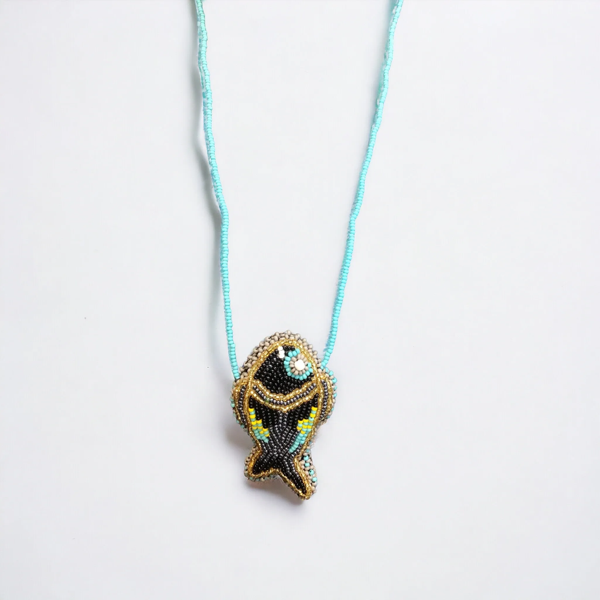 OLDTRIBES™ Necklace Turquoise and Black Fish Pouch