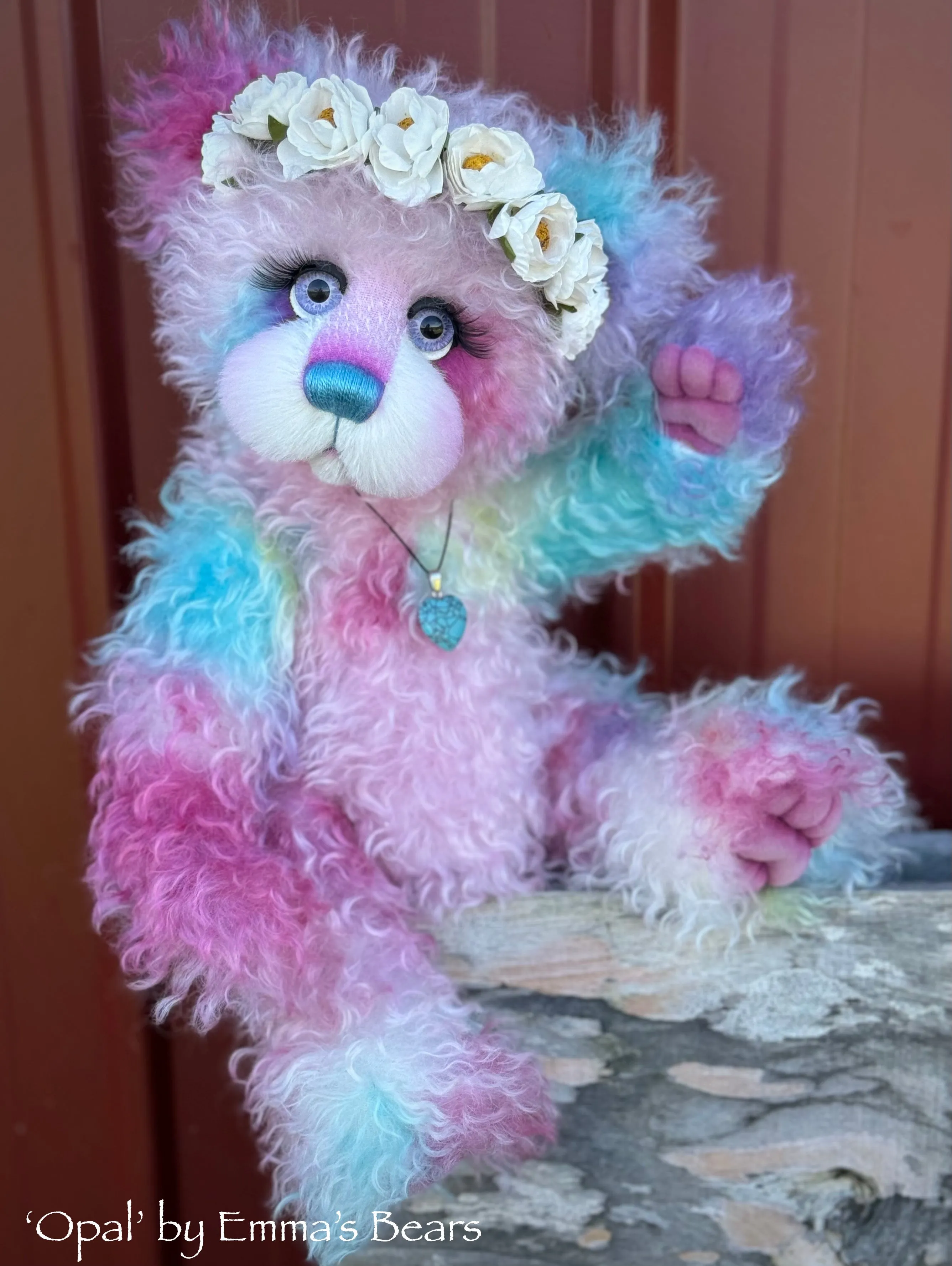 Opal - 16" Hand-dyed Curlylocks Mohair Artist Bear by Emma's Bears - OOAK