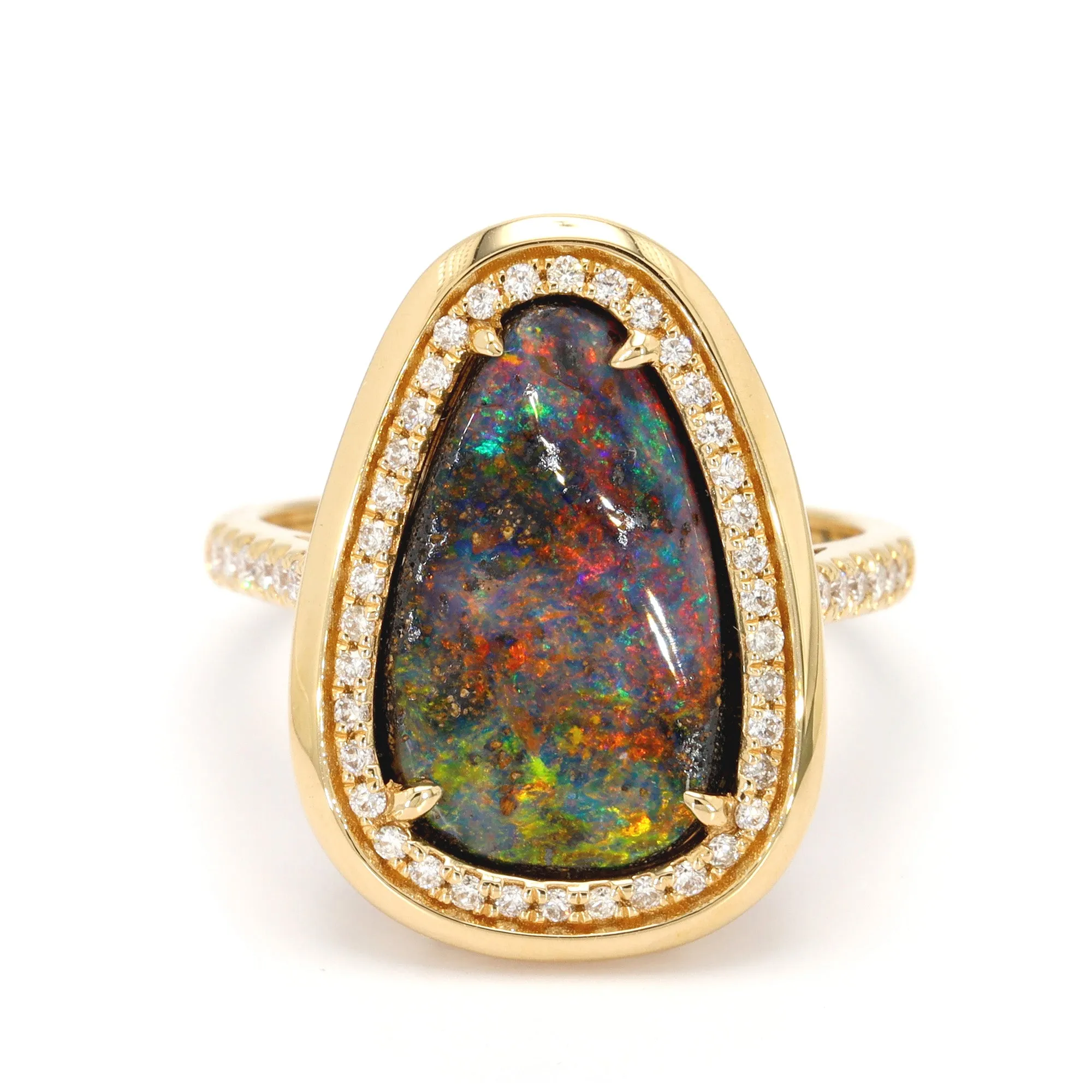 Opal and Diamond Halo Ring