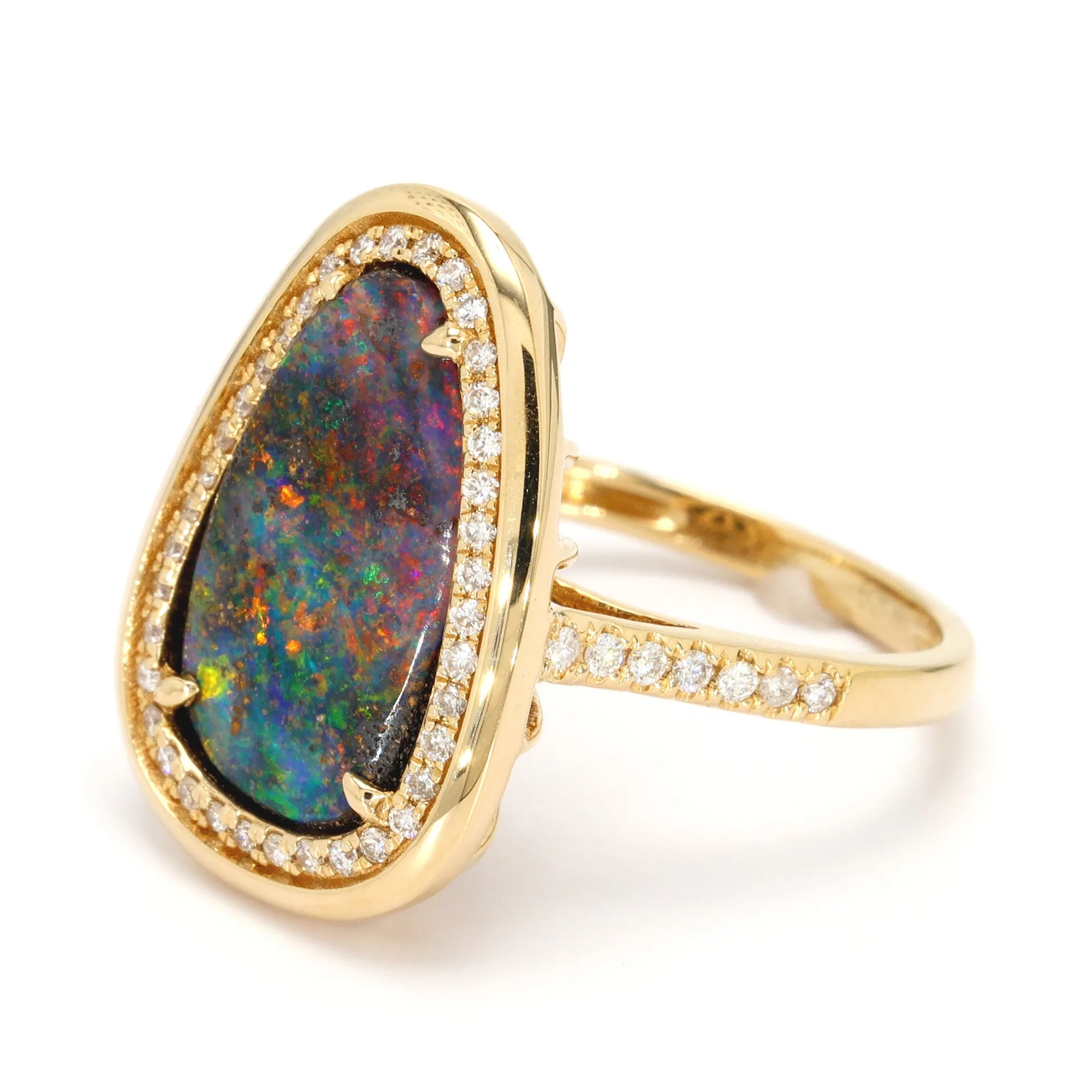 Opal and Diamond Halo Ring