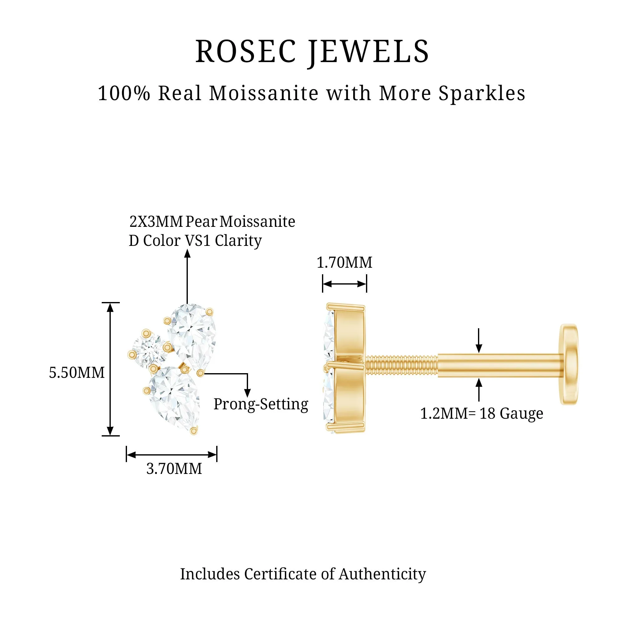 Pear and Round Cut Moissanite Cluster Helix Earring