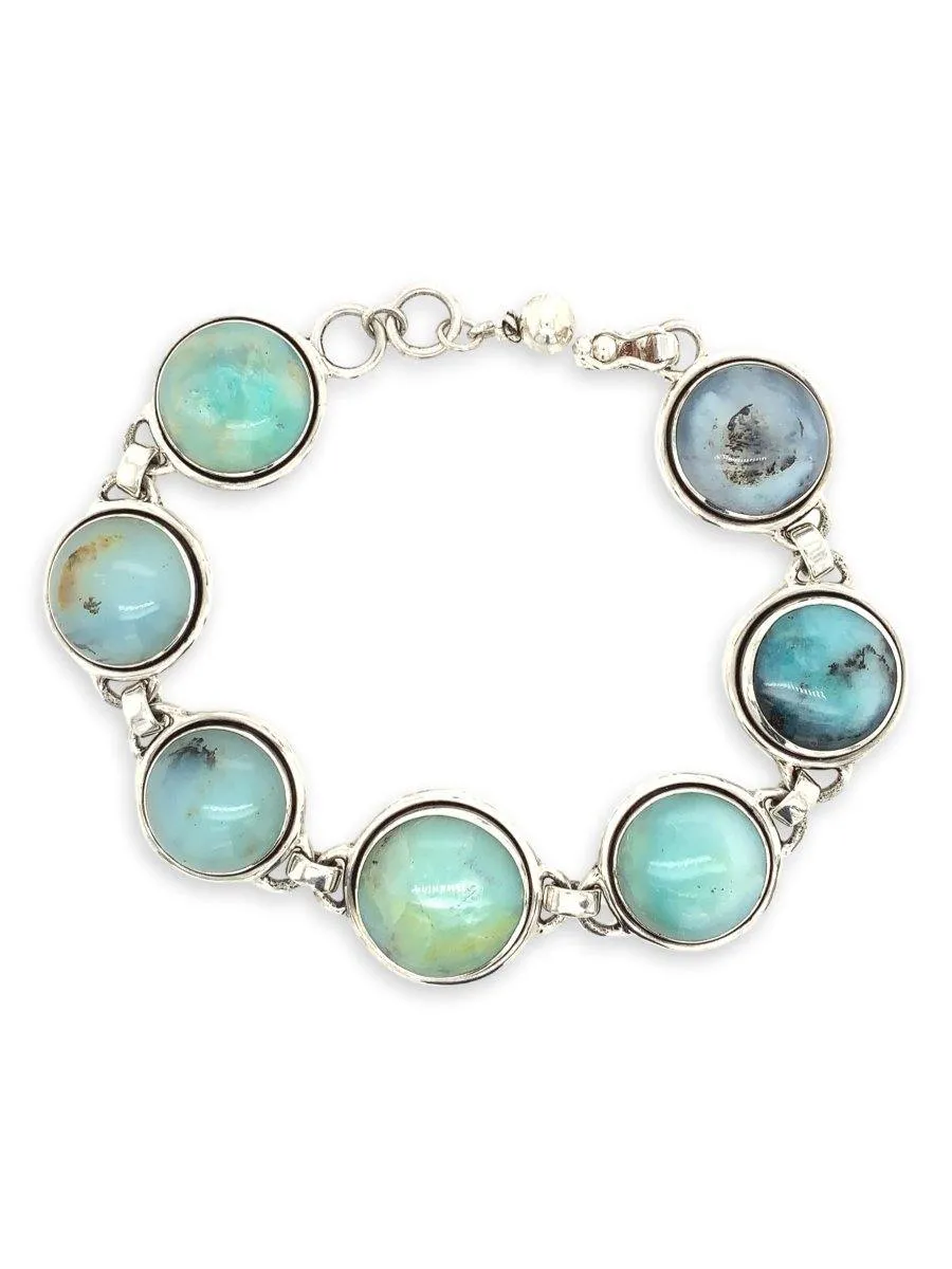 Peruvian Blue Opal Oval Links Bracelet in Sterling Silver