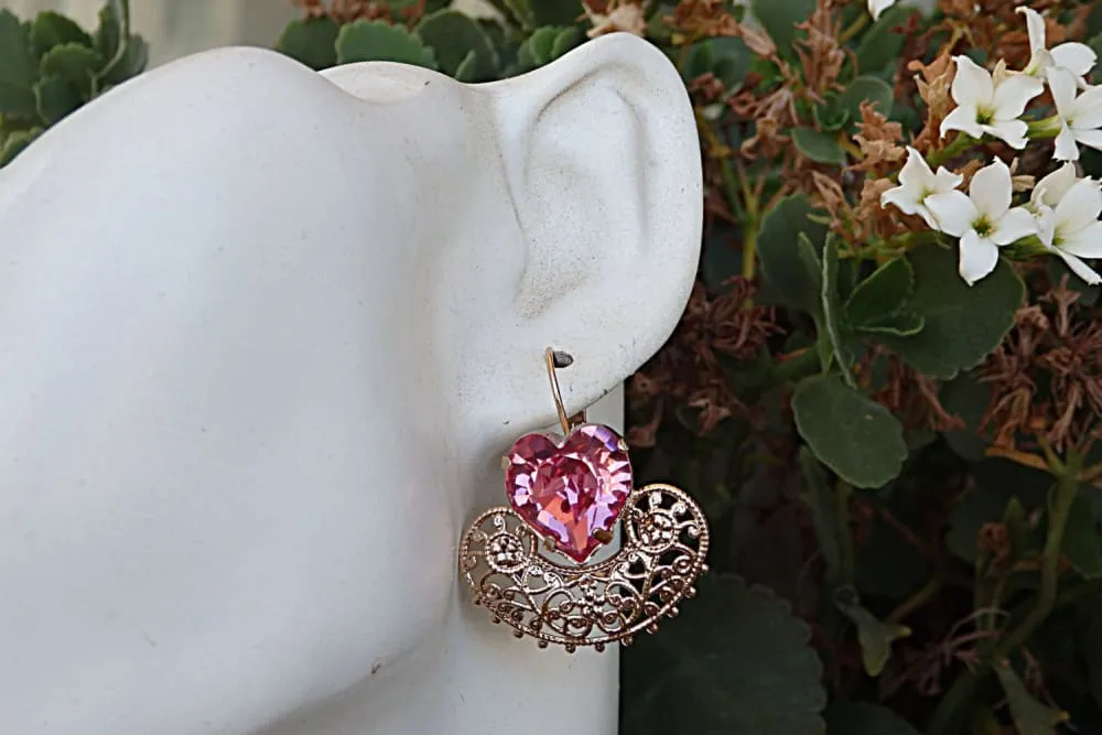 Pink rose earrings