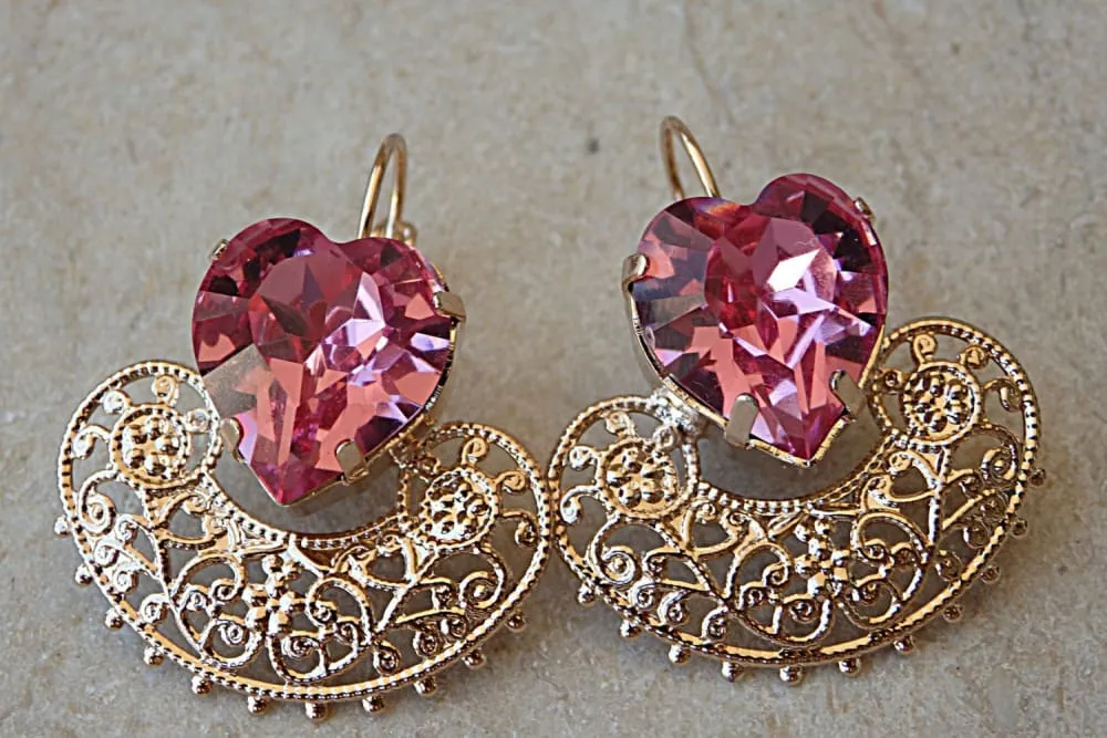 Pink rose earrings