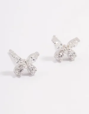 Platinum Sterling Butterfly Cubic Zirconia Stud Earrings