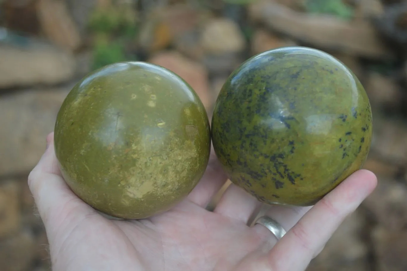 Polished Green Opal Spheres  x 3 From Madagascar