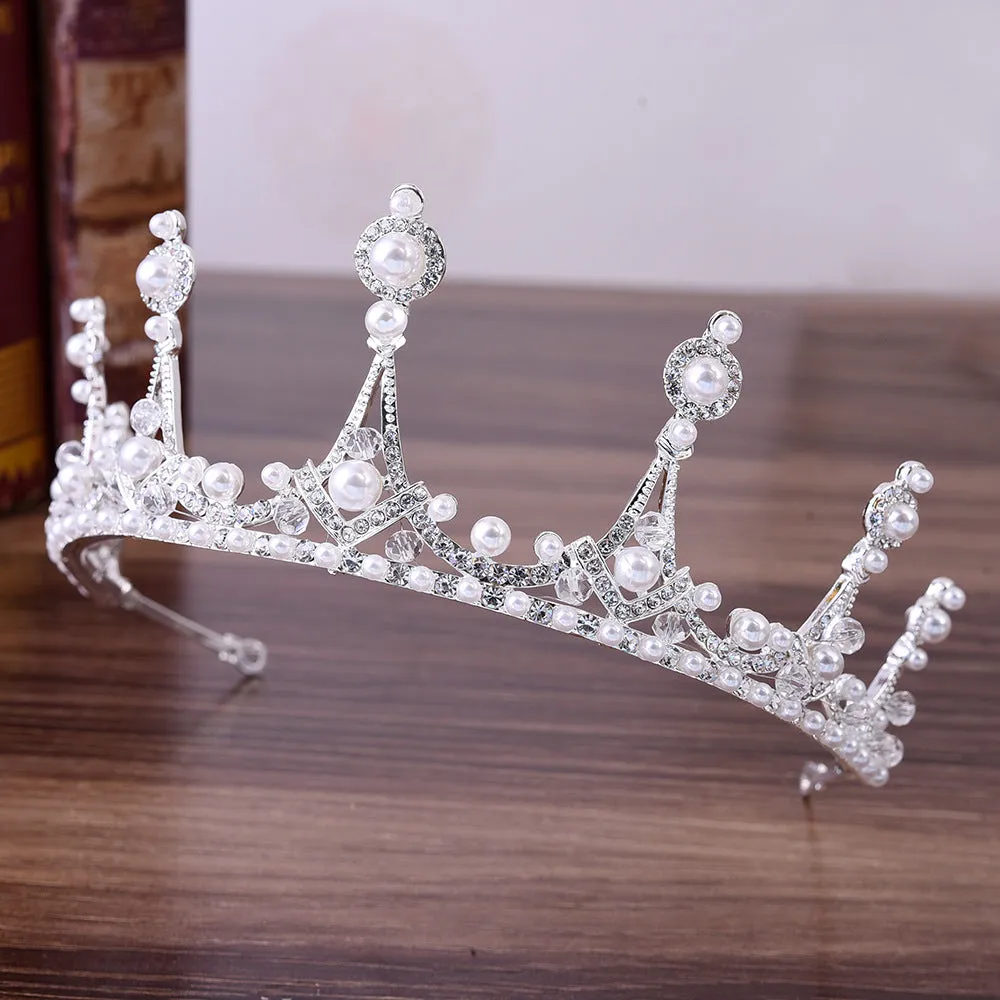 Princess cute bride rhinestone handmade crystal beads inlaid pearl crown headband wedding accessories