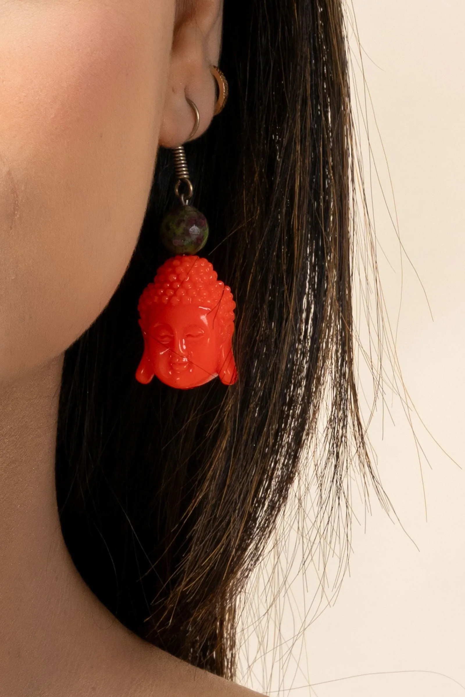 Red Acrylic Buddha Earrings - Stylish Spiritual Jewelry for Zen-Inspired Looks