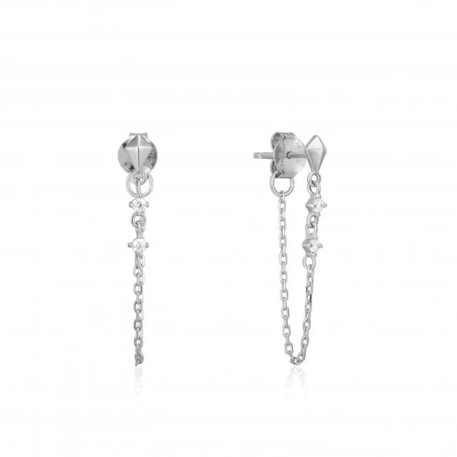 Rhodium Silver Spike Chain Stud Earrings E025-02H