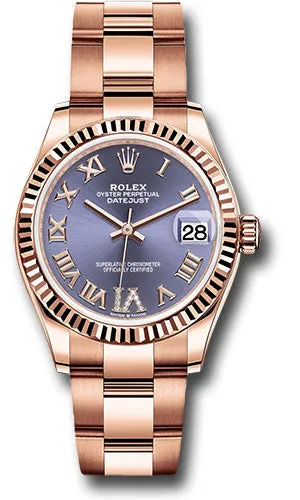 Rolex Everose Gold Datejust 31 Watch - Fluted Bezel - Aubergine Diamond Six Dial - Oyster Bracelet 278275 aubdr6o