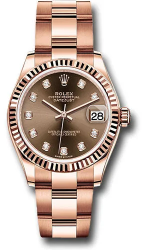 Rolex Everose Gold Datejust 31 Watch - Fluted Bezel - Chocolate Diamond Dial - Oyster Bracelet 278275 chodo