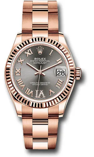 Rolex Everose Gold Datejust 31 Watch - Fluted Bezel - Rhodium Diamond Six Dial - Oyster Bracelet 278275 dkrhdr6o