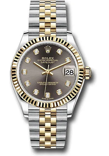 Rolex Steel and Yellow Gold Datejust 31 Watch - Fluted Bezel - Dark Grey Diamond Dial - Jubilee Bracelet 278273 dkgdj