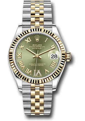 Rolex Steel and Yellow Gold Datejust 31 Watch - Fluted Bezel - Olive Green Diamond Roman Six Dial - Jubilee Bracelet 278273 ogdr6j