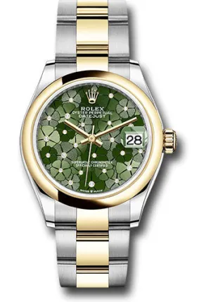 Rolex Yellow Rolesor Datejust 31 Watch - Domed Bezel - Olive Green Floral Motif Diamond 6 Dial - Oyster Bracelet 278243 ogflomdo