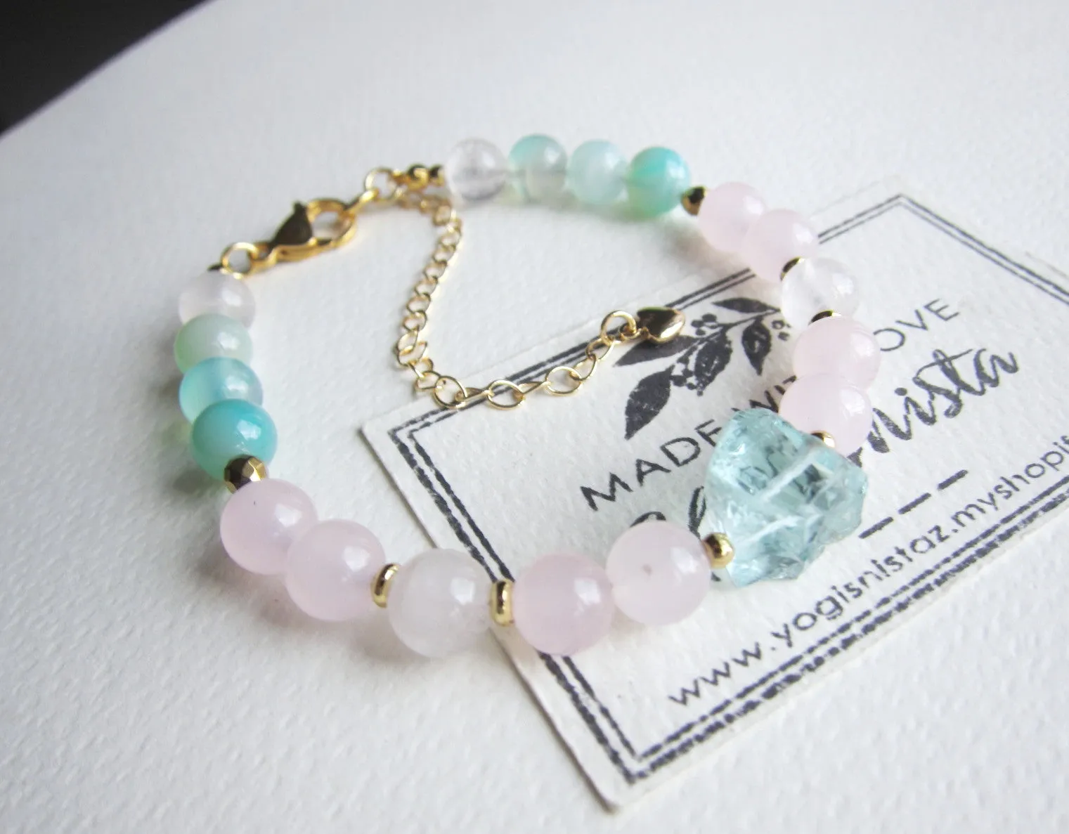 Rose Quartz, Blue Quartz Beaded Bracelet