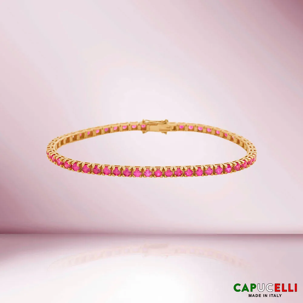 Ruby Tennis Bracelet (5.50 ct.) 4-Prongs Setting 18K Gold, Made in Italy