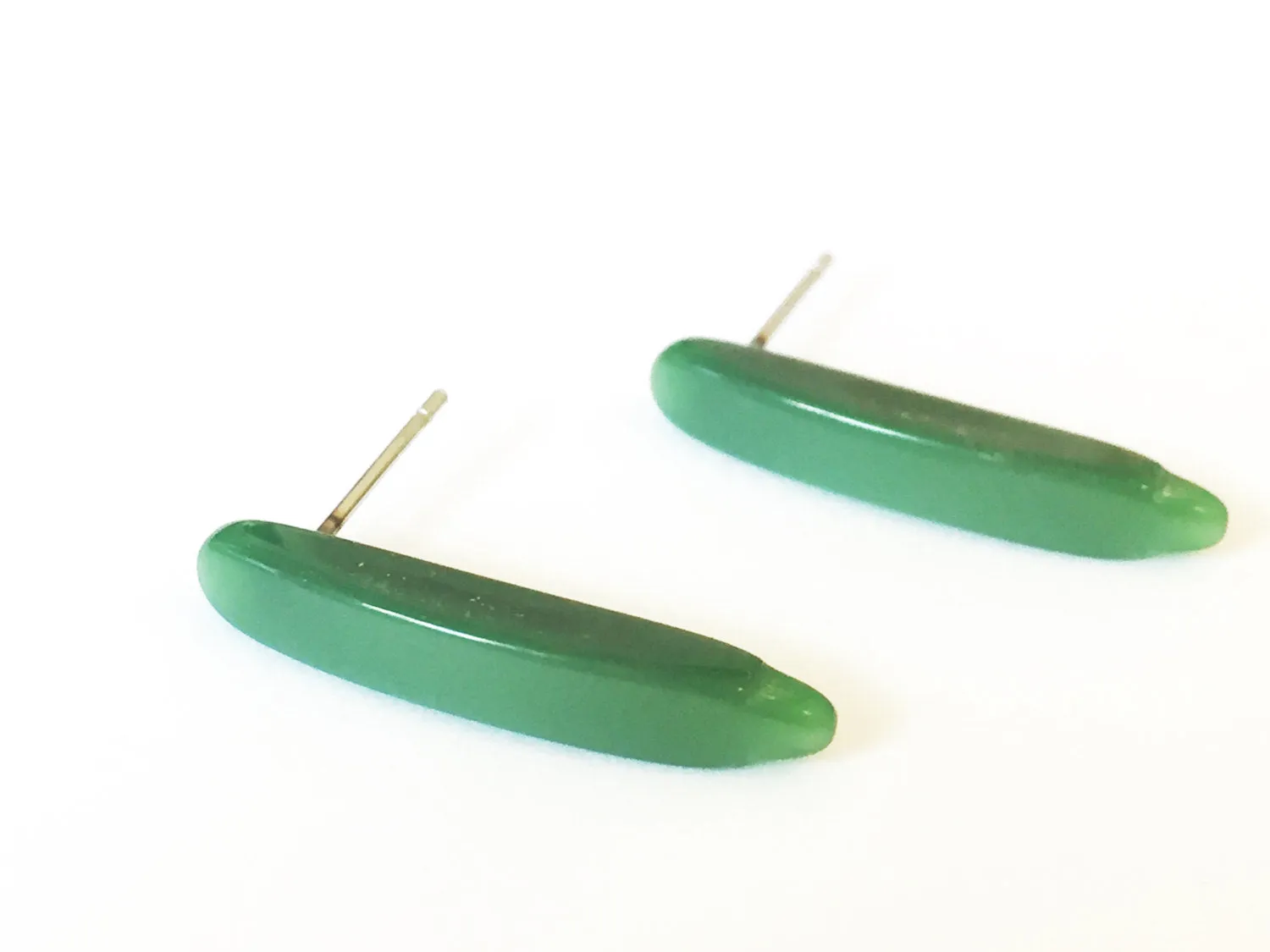 Sage Green Moonglow Dagger Stud Earrings