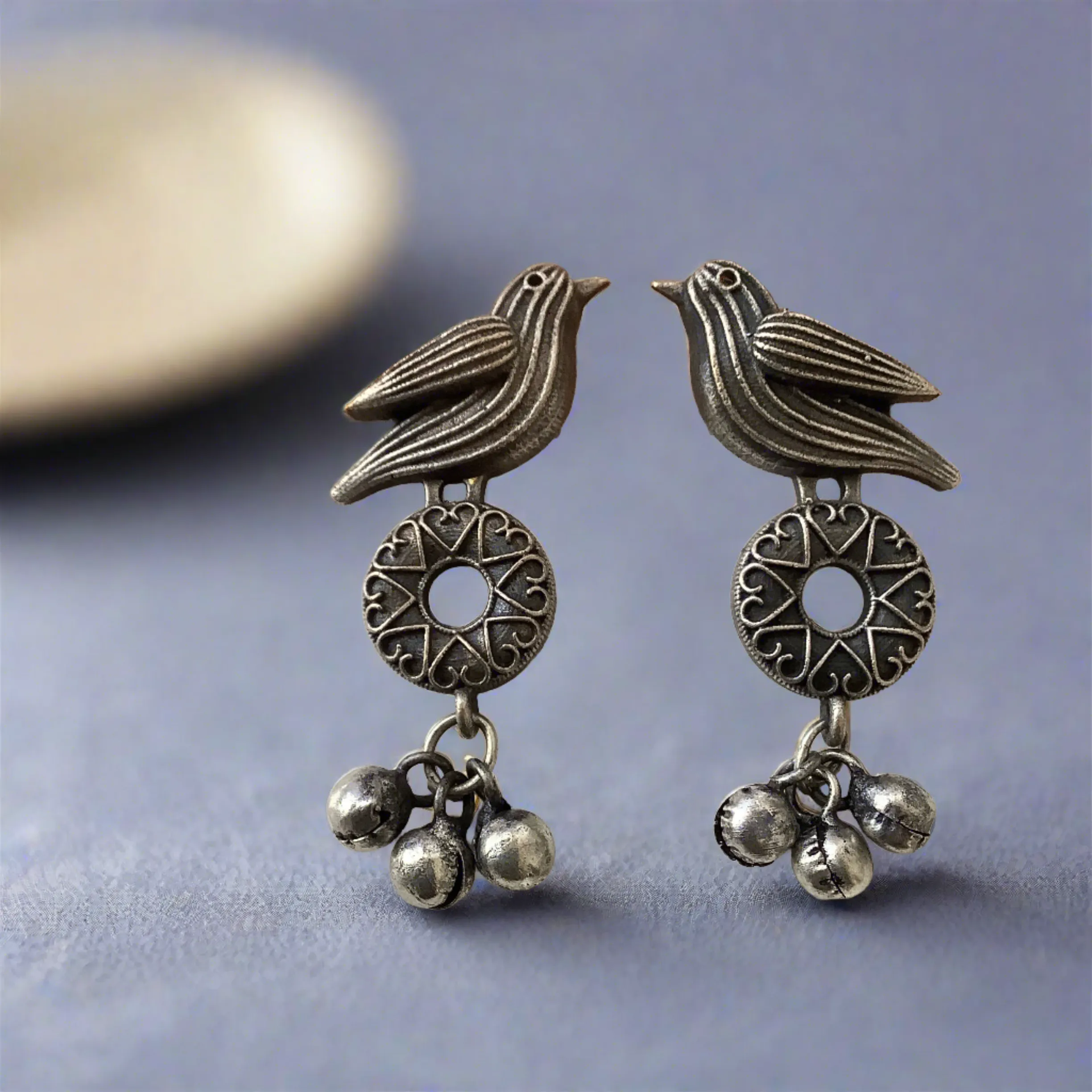 Salvanity German Silver Birdly Earrings