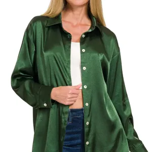 Satin Button Down | Green