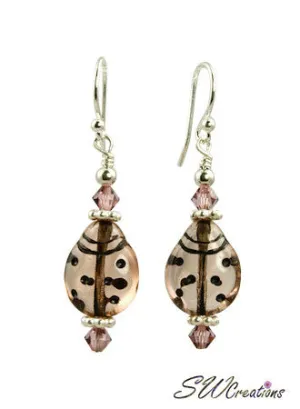 Shimmer Satin Rose Crystal Ladybug Earrings