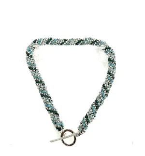 Silver, Blue and Turquoise Beaded Kumohimo Choker Necklace