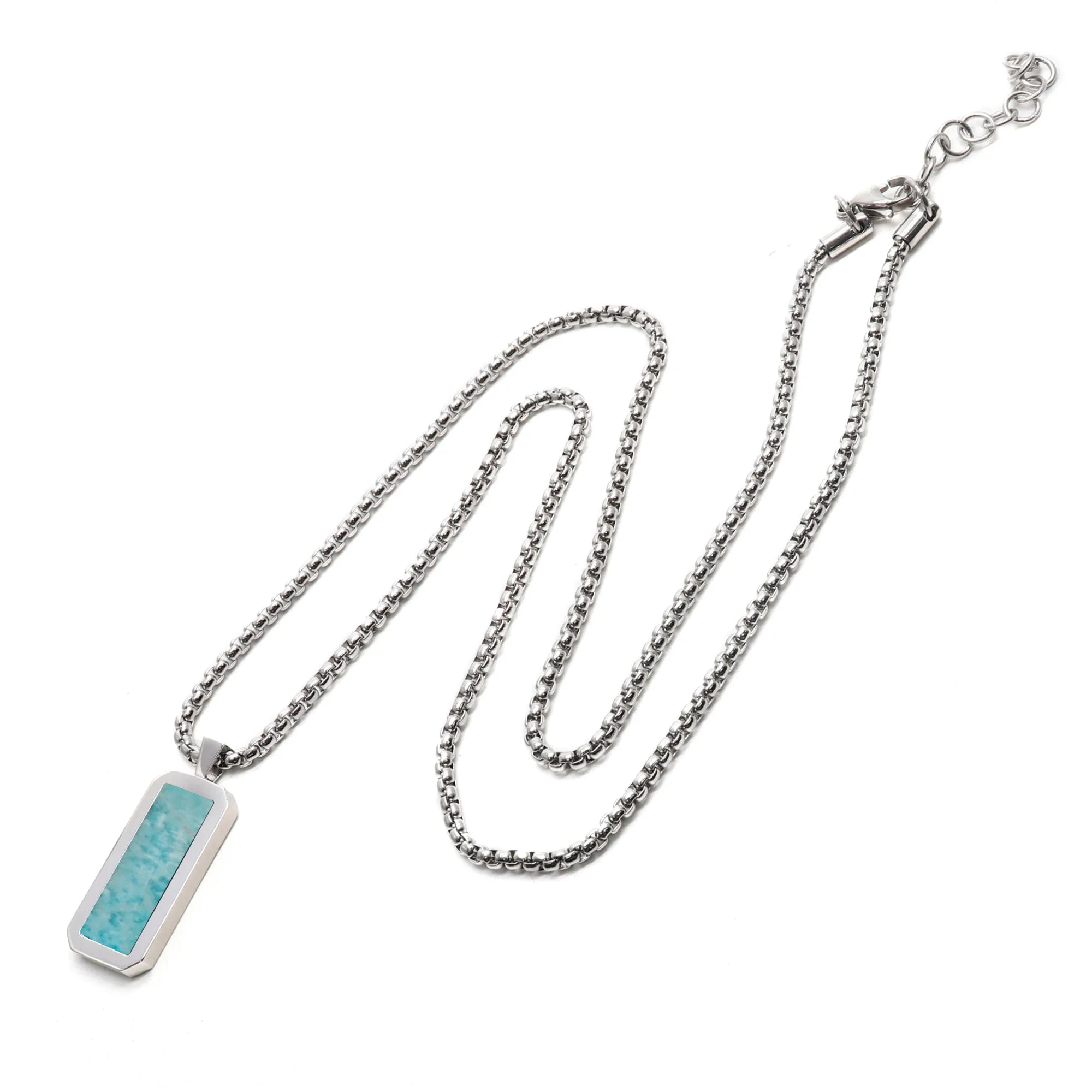 Silver Necklace with Rectangle Amazonite Pendant