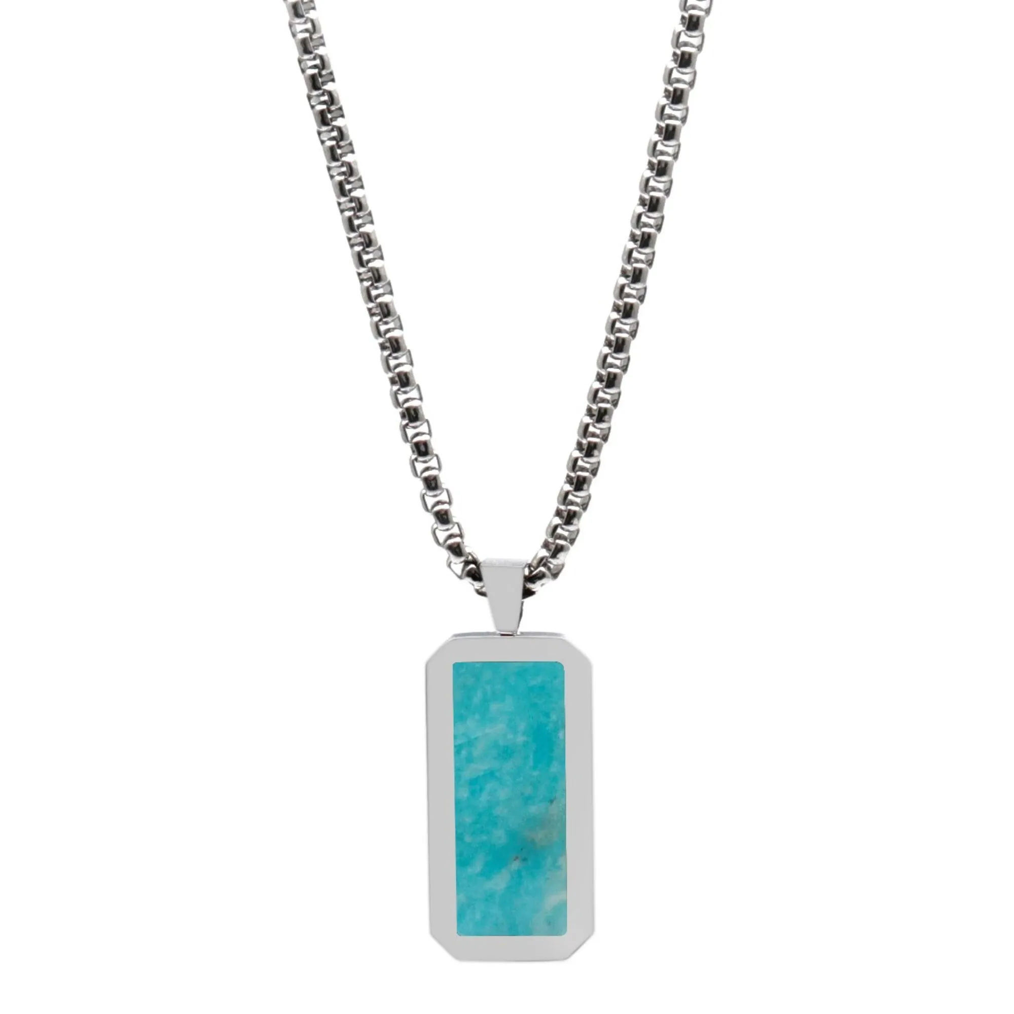 Silver Necklace with Rectangle Amazonite Pendant