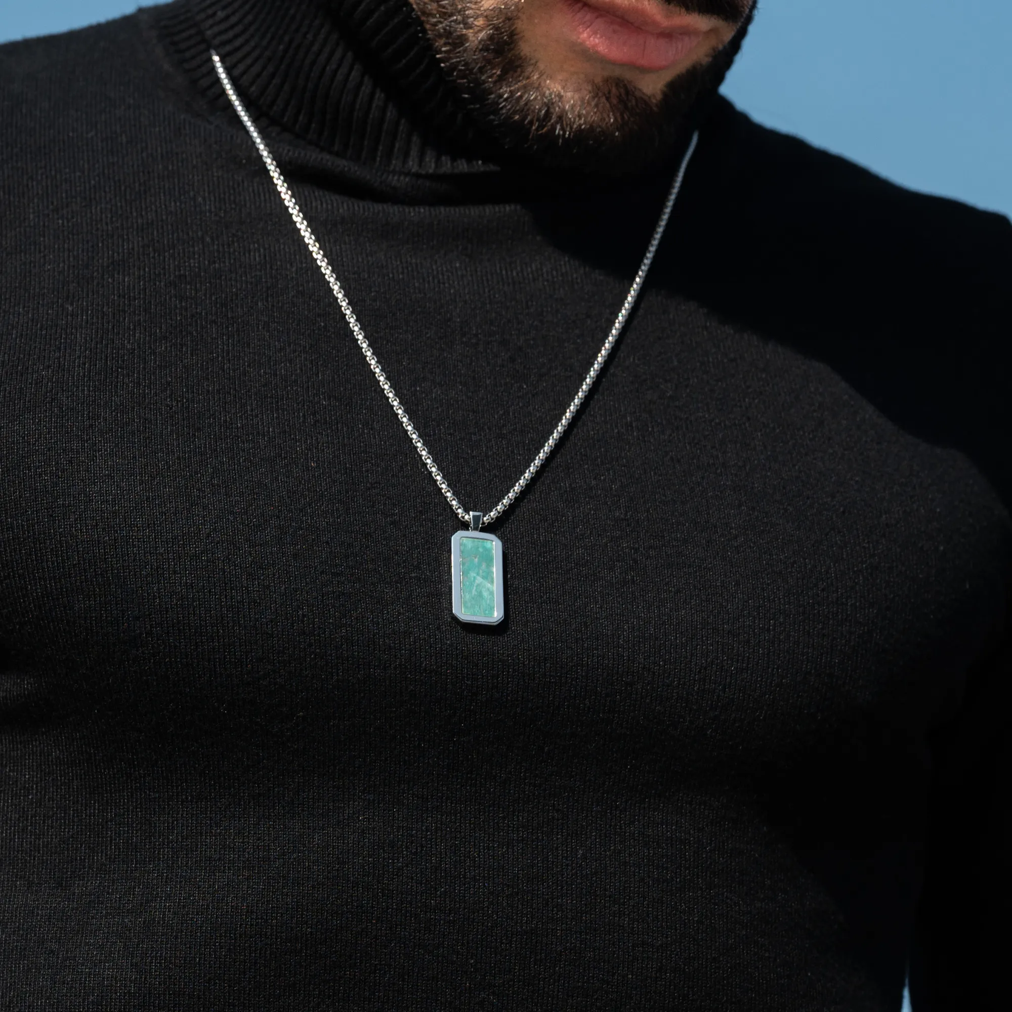 Silver Necklace with Rectangle Amazonite Pendant