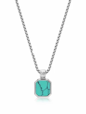 Silver Necklace with Square Turquoise Pendant