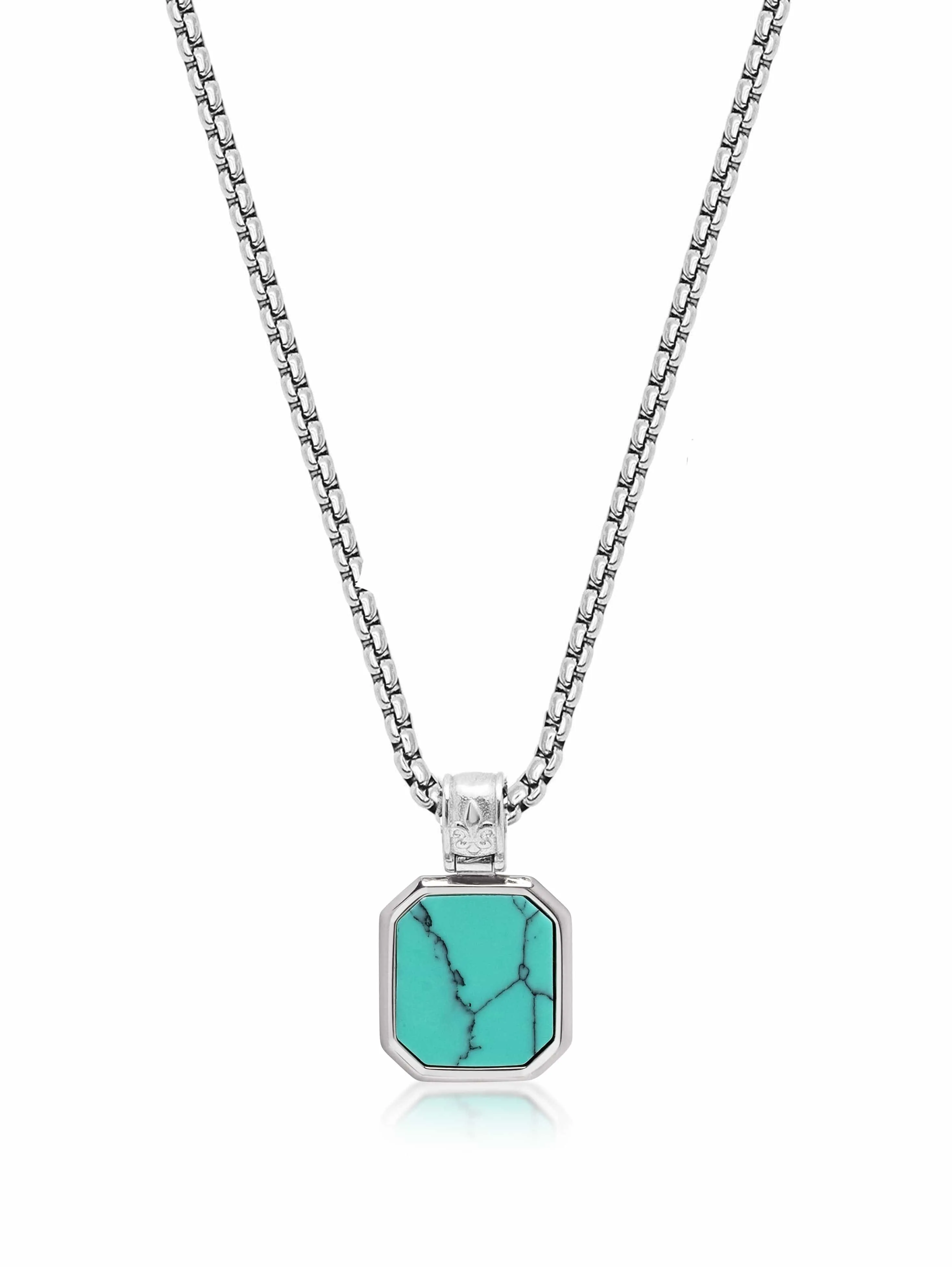 Silver Necklace with Square Turquoise Pendant