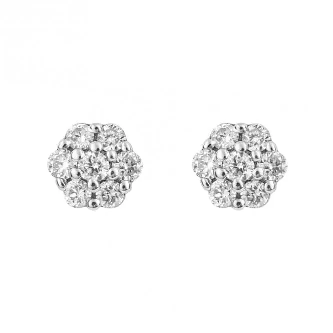 Small Flower Diamond 9ct White Gold Stud Earrings GE1010