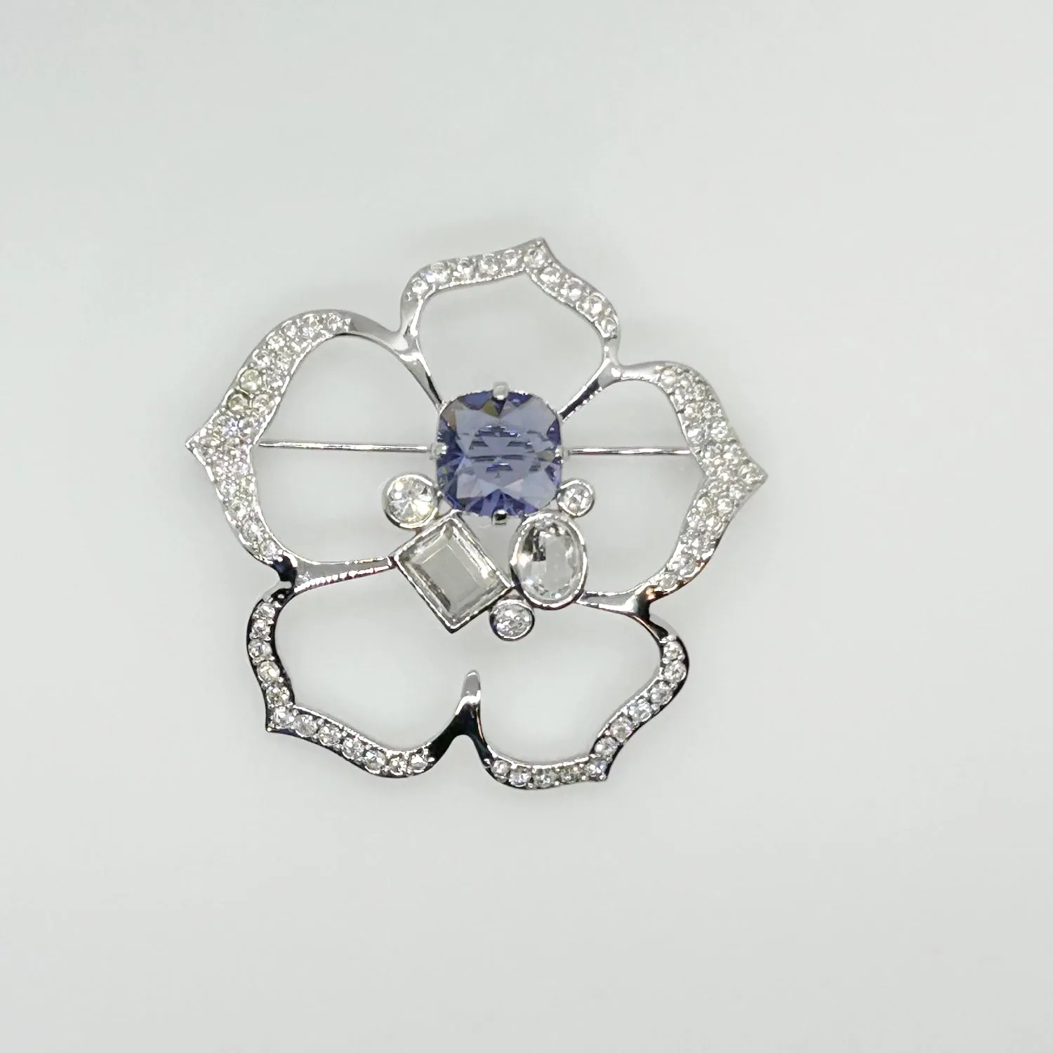 Sparkling Swarovski Flower Brooch with Lavender Center