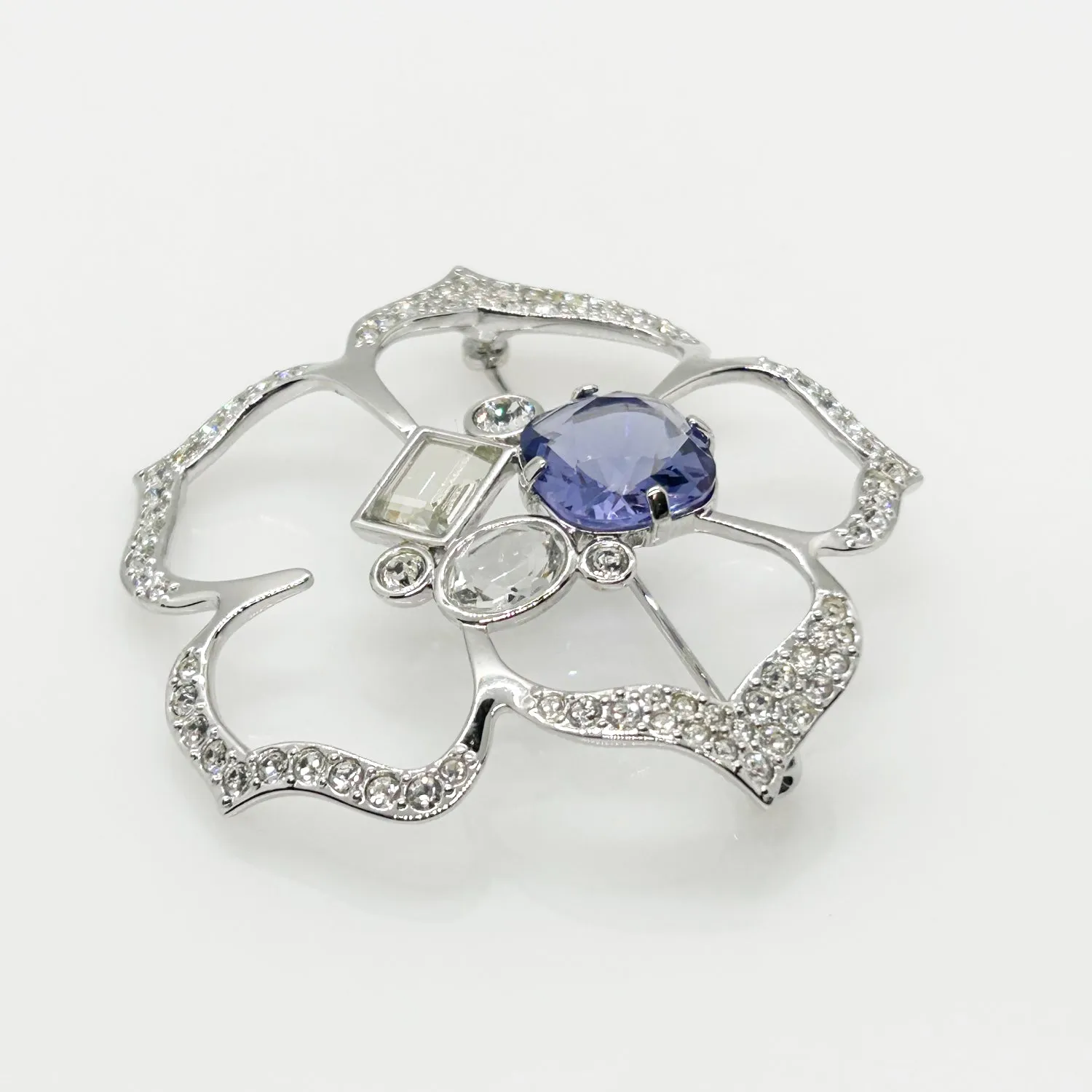 Sparkling Swarovski Flower Brooch with Lavender Center