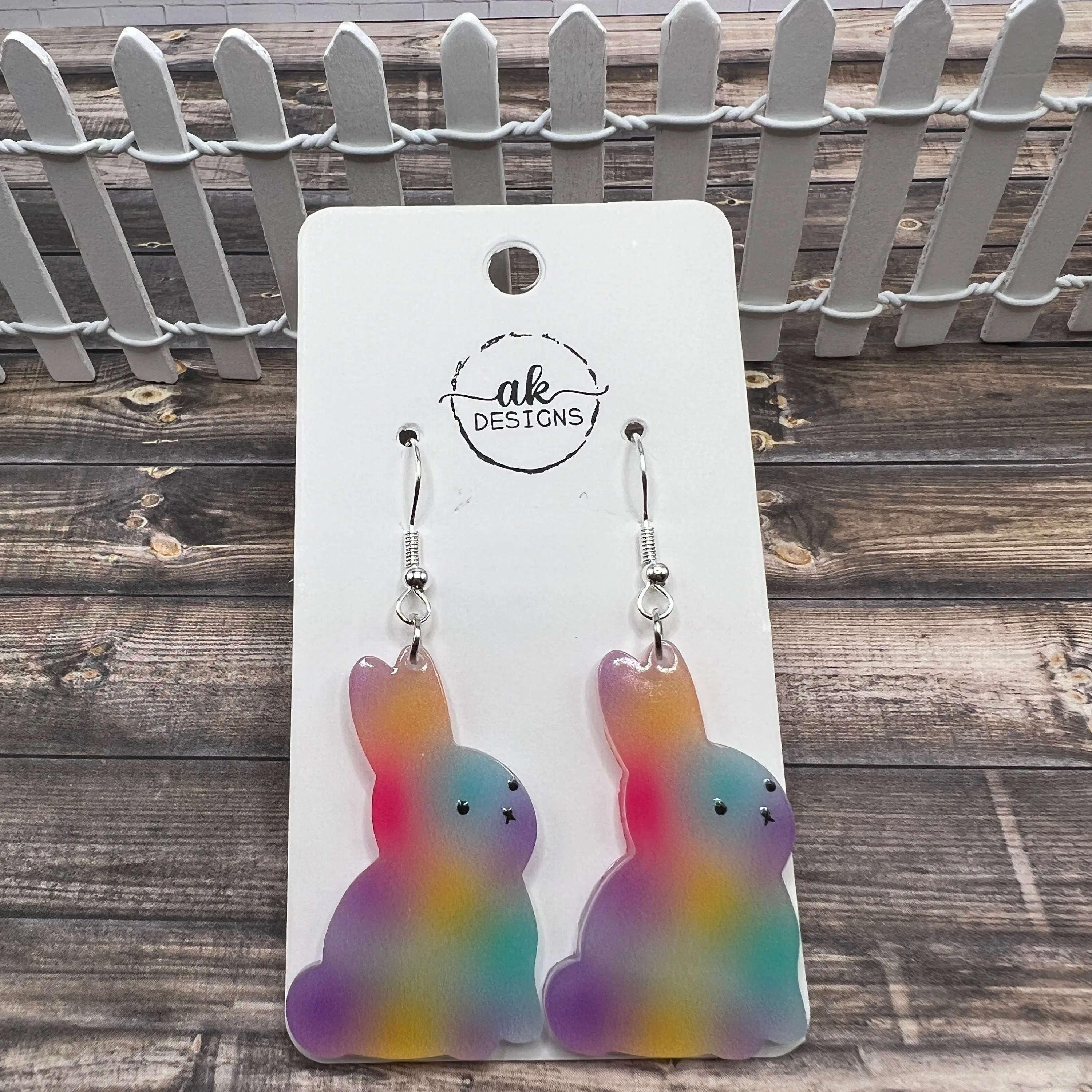 Spring Easter Bunny  Earrings - Multicolor Acrylic Animal - Clearance