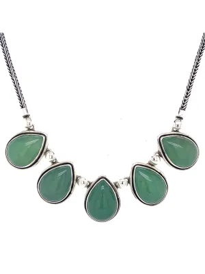 Sterling Silver & 5 Large Jade Teardrops Necklace