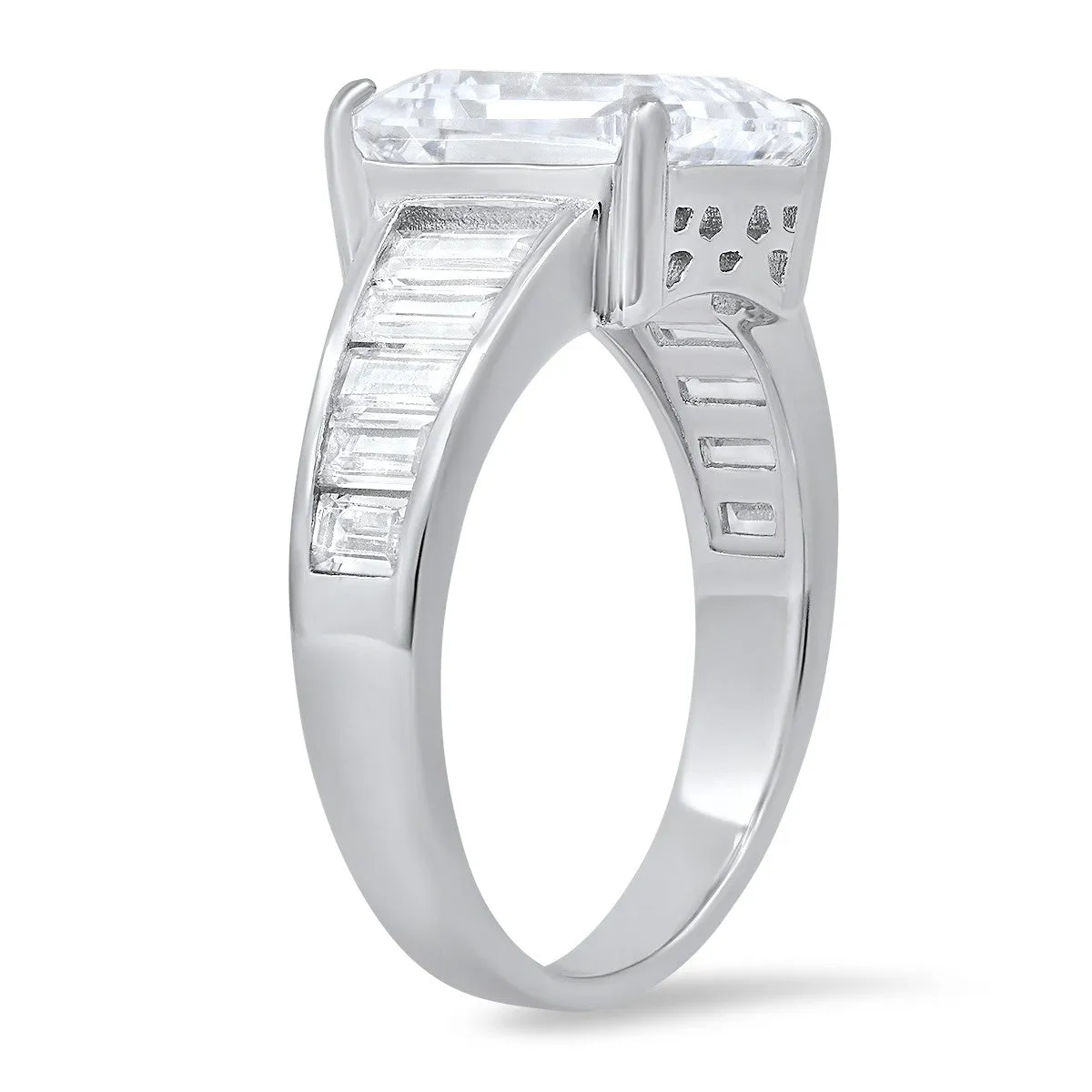 Sterling Silver Emerald-cut CZ Statement Ring