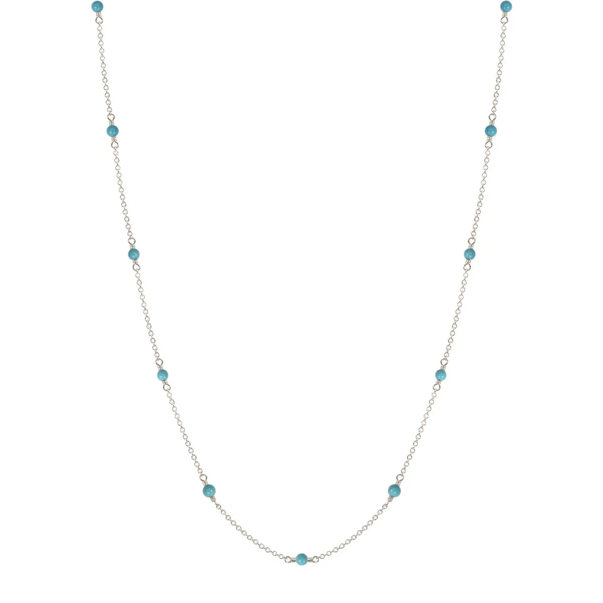 Sterling Silver Simple Beaded Chain with Turquoise