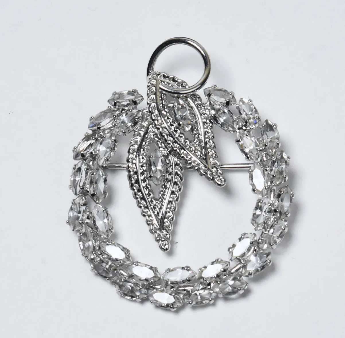 Stunning Vintage Sterling Silver Rhinestone Hoop Brooch