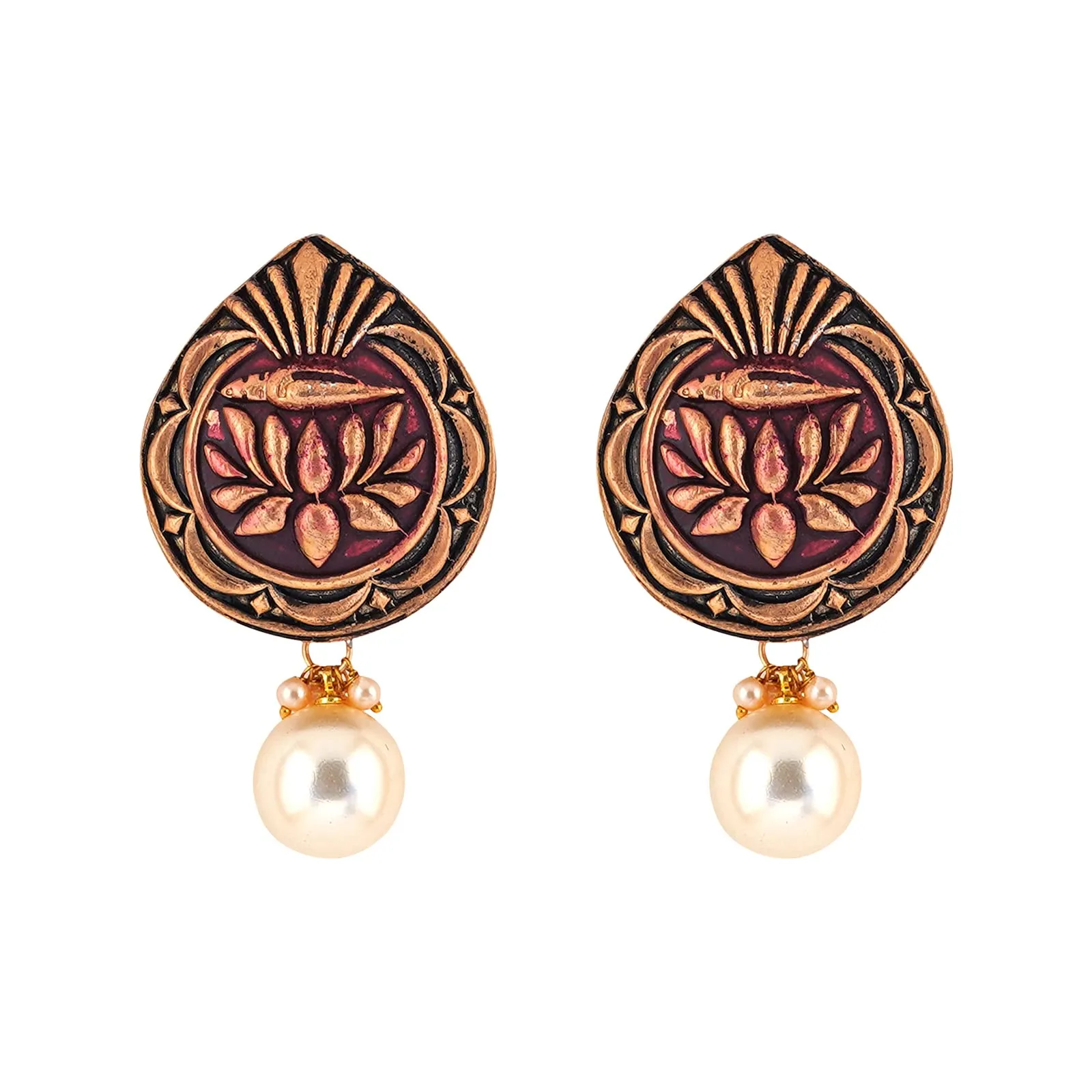 Teejh Hansooja Maroon Gold Enamel Earrings