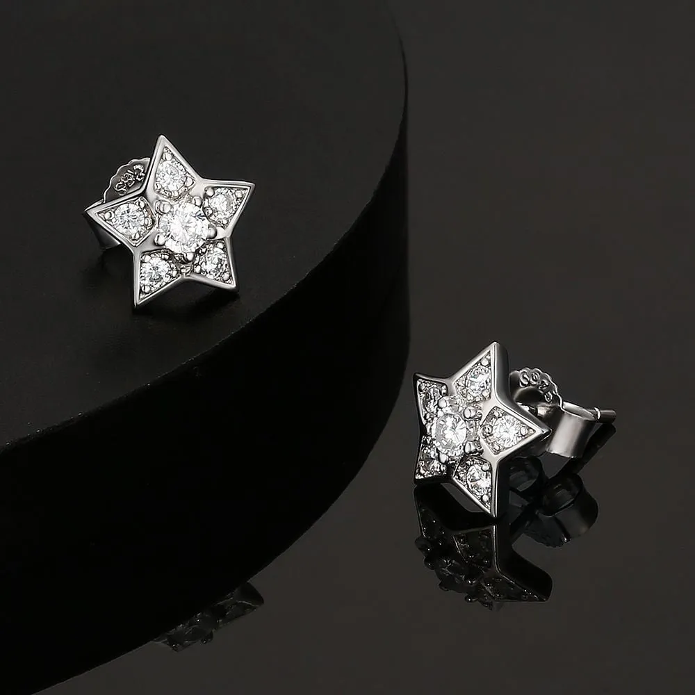 The Shining Star® - 925 Sterling Silver Star Diamond Stud Earrings