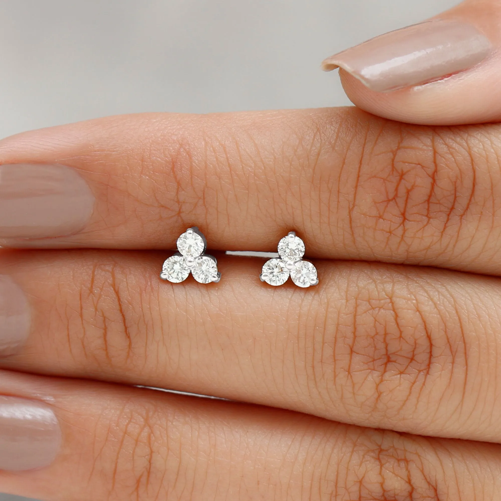 Tiny Moissanite Trio Flower Earring for Helix Piercing