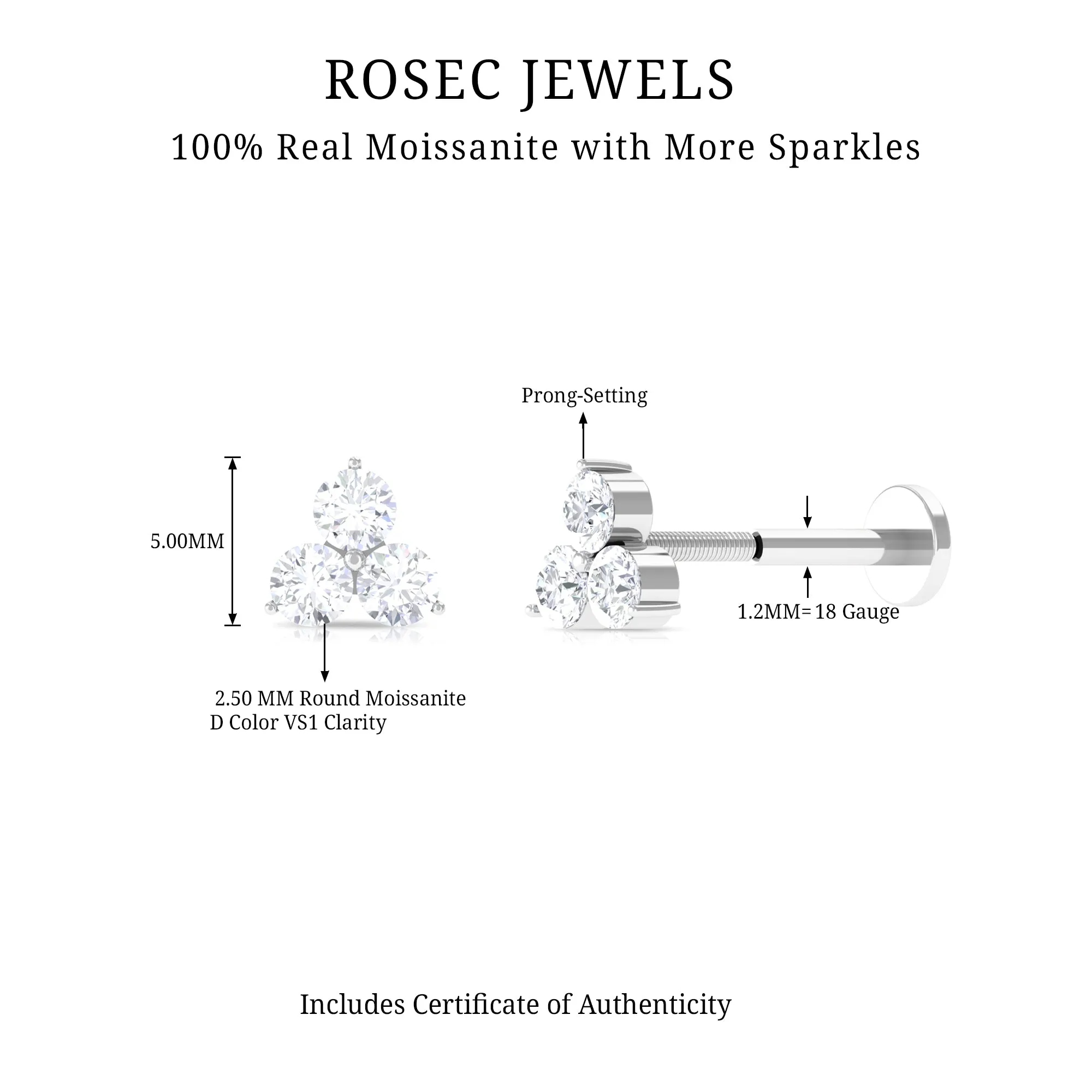 Tiny Moissanite Trio Flower Earring for Helix Piercing