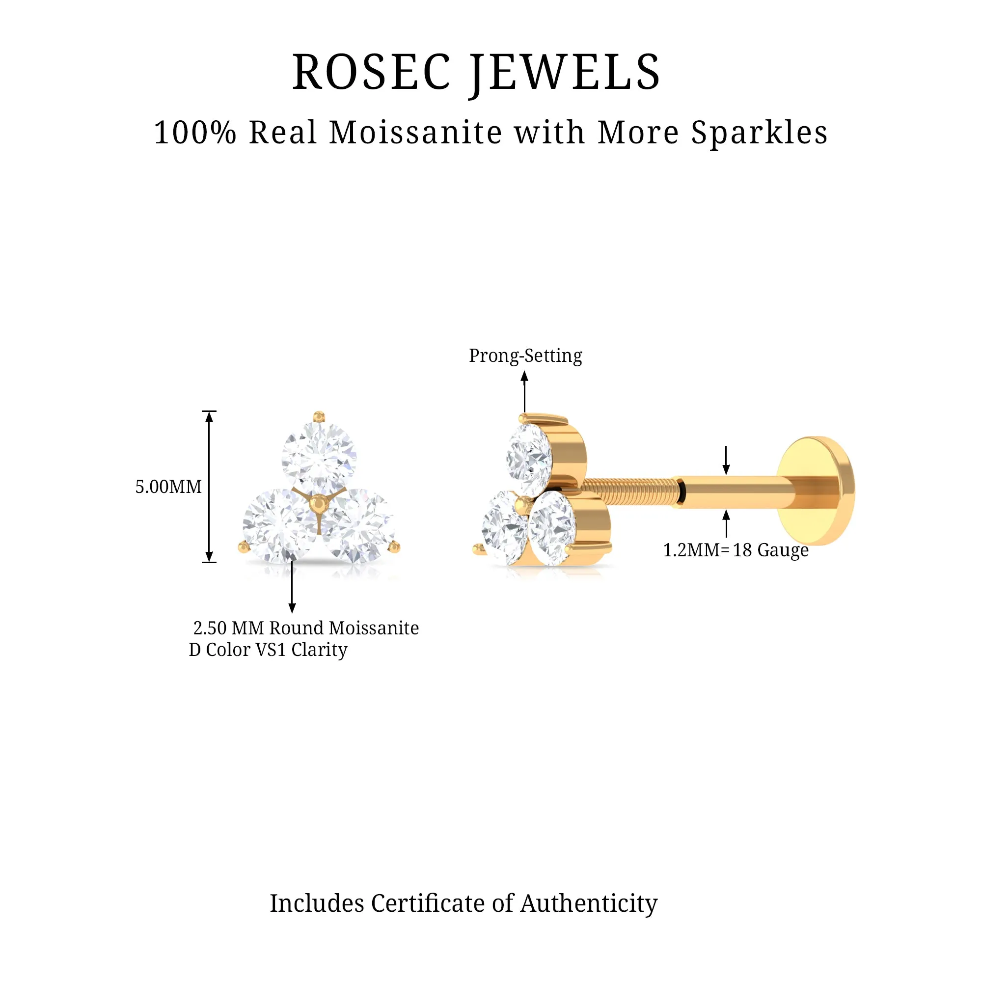 Tiny Moissanite Trio Flower Earring for Helix Piercing