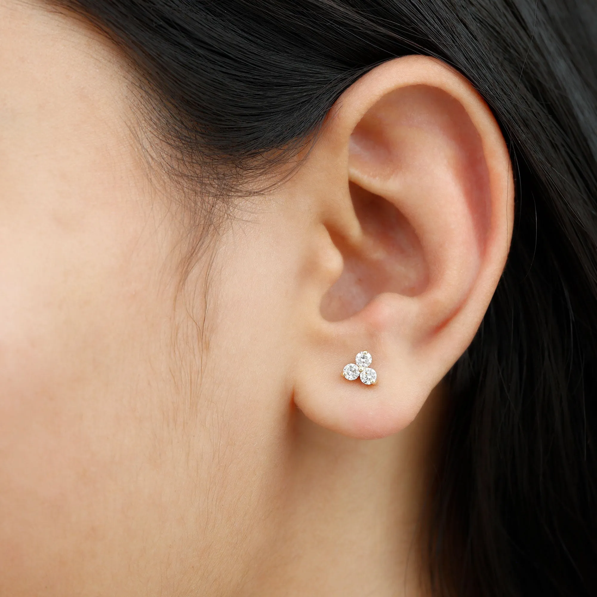 Tiny Moissanite Trio Flower Earring for Helix Piercing