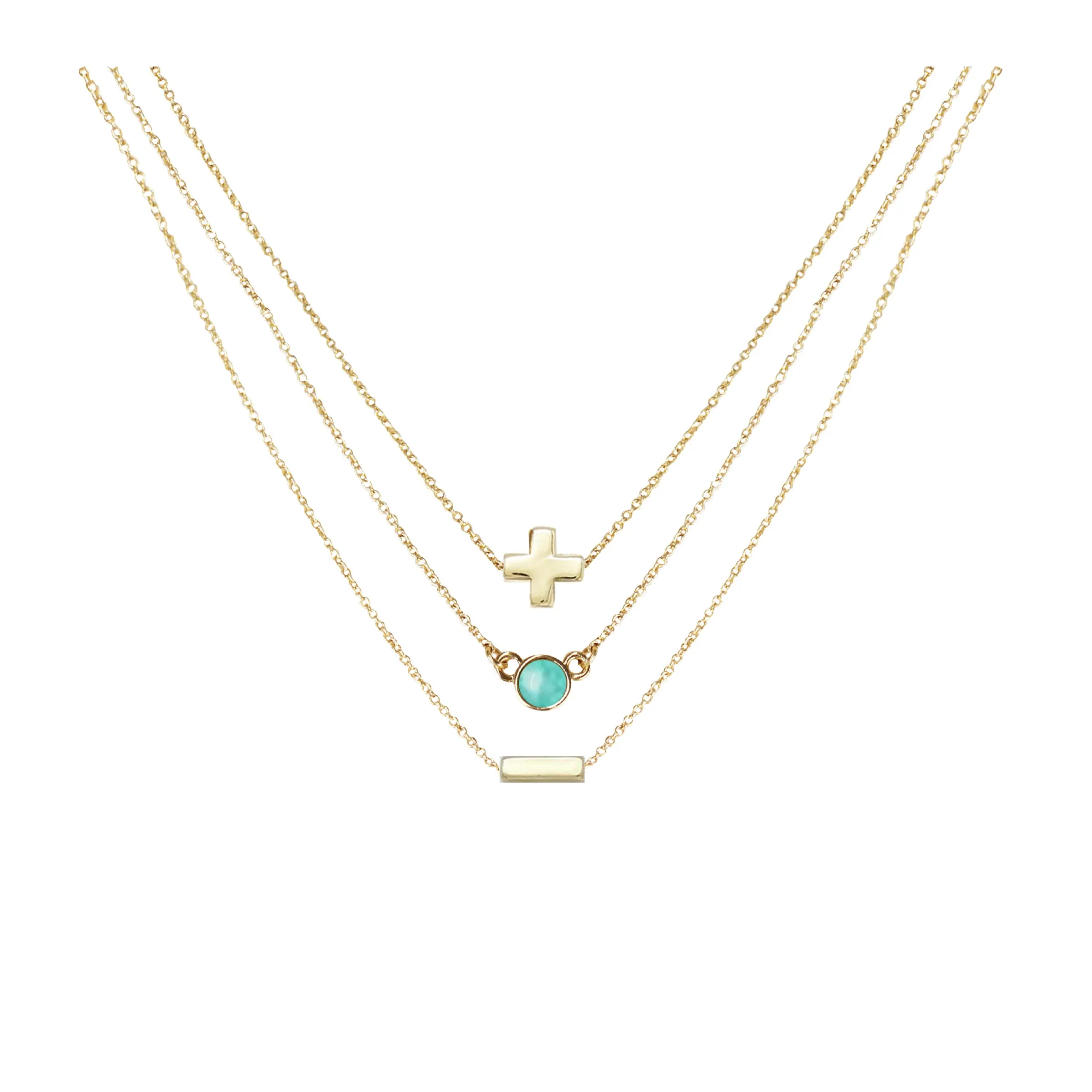 Turquoise & 18k Gold Plated Necklace Set of 3